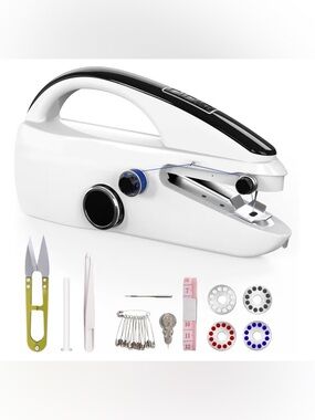 Portable Handheld Sewing Machine - White Mini Stitcher with Accessories